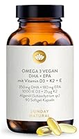 SUNDAY NATURAL® D3 K2 + Omega 3 Kapseln Vegan – 1.000IE Vitamin D3 + 25µg Vitamin K2 MK7 – ≥99,8% All-Trans, 580 mg Omega 3 - DHA + EPA pro Kapsel – 120 Softgel Kapseln hochdosiert – Laborgeprüft