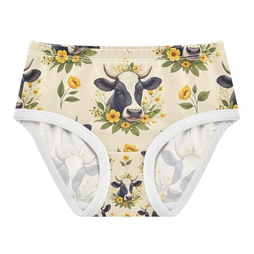 Vintage Wildflowers Cows Beige Girls Panties, Toddler Briefs, Cotton Underwear for Girls, 2–8 Years