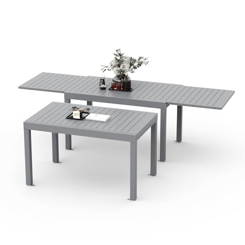 Devoko Mesa De Jardín Extensible,130 X 80 X 75 Cm,Mesa Exterior Extensible Aluminio,Muebles De Jardín para Balcones Y Terrazas, Se Extiende hasta 260 Cm, Gris Claro