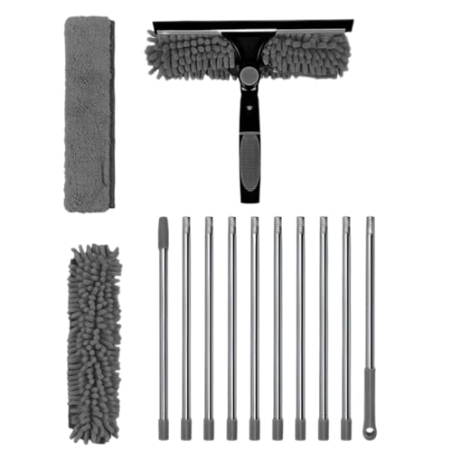 Gray Ceiling Duster - Ceiling Dusting Kit | 2-in 1 Microfiber Long Handle Cobweb Duster with 10 Section Poles | Ceiling Fan Dust Remover Multi-Function Dusting Cleaning Supplies for Shelf Lampshade