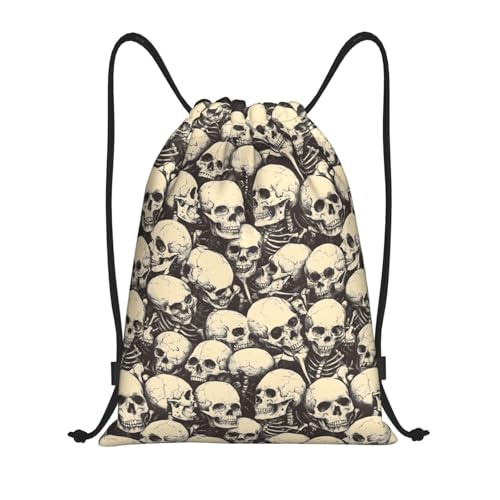 Drawstring Backpack - Retro Skull (A) Print Sports Gym Sackpack String Bag For Women Men, Lightweight Draw String Back Bag For Workout Travel