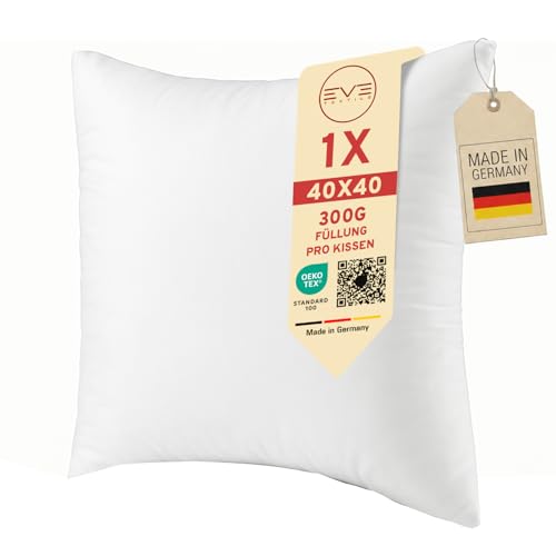 EVE Textile 40x40 cm Kissen Kopfkissen Öko-Tex 100 Füllkissen Innenkissen Dekokissen Sofakissen Kisseninlett Allergiker Bettkissen Schlafkissen Atmungsaktiv 60 Waschbar