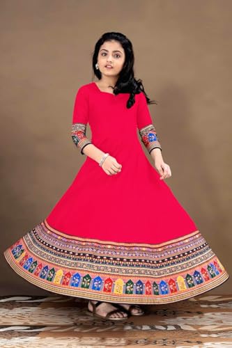 Image of Cotton Silk Long Anarkali Kurta for Girls