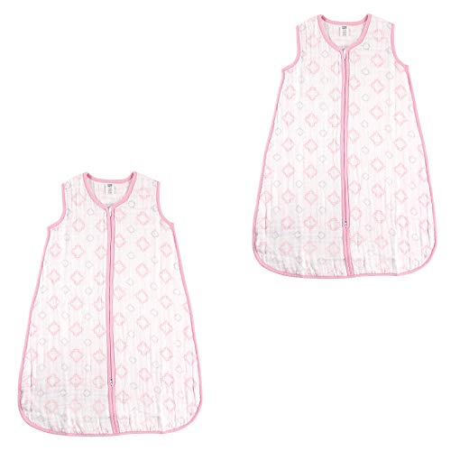Image of Hudson Baby Unisex Muslin Cotton Sleeveless Wearable Sleeping Bag, Sack, Blanket, Pink Damask 2Pk, 12-18 Months