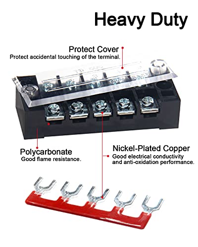 Image of 10pcs (5 Sets) 5 Positions Dual Row 600V 15A Screw Terminal Strip Blocks with Cover + 400V 15A 5 Positions Pre-Insulated Terminals Barrier Strip (Black & Red) by MILAPEAK