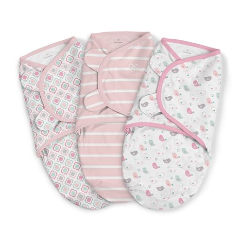 Image of SwaddleMe by Ingenuity Original Swaddle, Size Large, For Ages 3-6 Months, 14-18 Pounds, Up to 30 Inches Long, 3-Pack Baby Swaddle Blanket Wrap(Fly Away color)