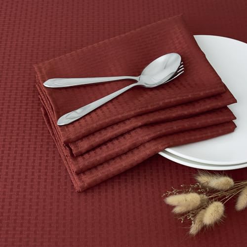 Image of maxmill Fall Cloth Napkins 20 x 20 Inch Weaved Pattern Soft Comfortable and Luxury Serviette for Harvest Thanksgiving Family Dinners Weddings Parties and Banquets Set of 4 Pieces, Rustic Brick