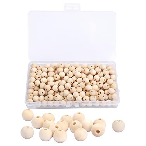 Wooden Beads for Crafting, Large Hole Natural Wood Beads for DIY Craft Making, Small Beads 12mm x220, 5mm Hole Cover