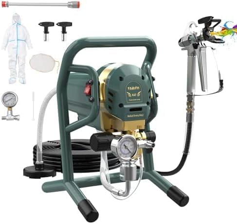 FABIFH Stand Airless Paint Sprayer - 1HP 3000PSI High Efficiency Airless Sprayer with Low Overspray, Thinning-Free, for Home Exterior and Interior, Furniture and Fences, DIY Painting Projects, Green