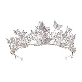 Lurrose Baroque Wedding Crown Butterflies Flowers Bridal Baroque Queen Crown Crystal Birthday Tiara Bridal Headpiece for Women and Girls