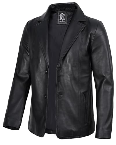 Image of fjackets Mens Leather Blazer Jacket - Real Lambskin Leather Sport Coat, 2-Button, Fully Lined, Business to Weekend