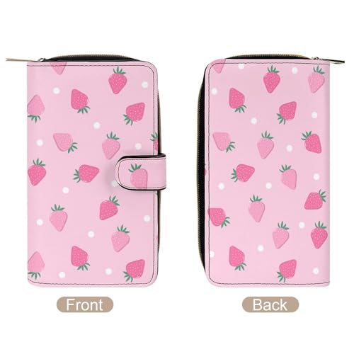 Cute Pink Strawberry Polka Dot Portable Leather Multifunctional Wallet3