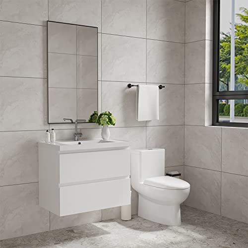 Jpnd 30" Bathroom Vanity With Sink Combo Wall Mounted Storage Cabinet Set With Two Soft Close Drawers, Modern Design With Invisible Handle, Resin Basin Sink Top, White (Faucet And Drain Not Included) #TOP1