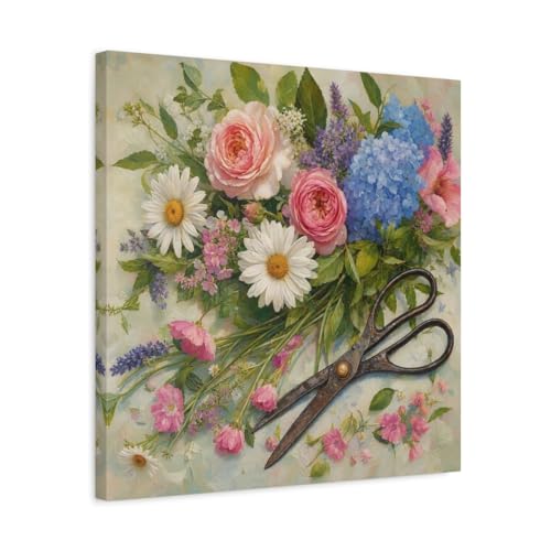 Cadeau idéal pour la maison avec ce grand tableau floral carré en toile colorée