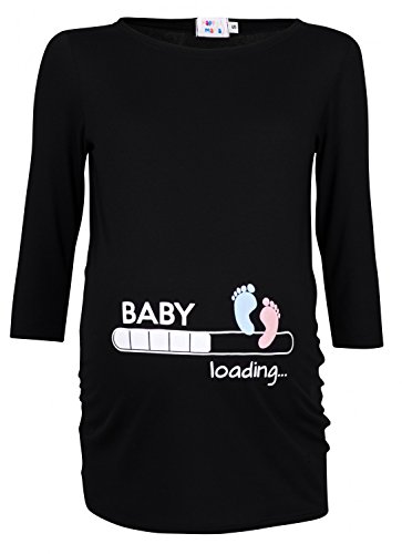 Happy Mama. Woman's Maternity Baby Loading Feet Funny Print T-Shirt Top. 549p (Black, UK 12/14, L)