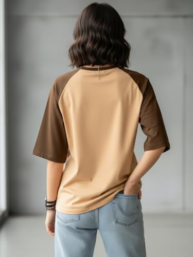 Image of LEOTUDE Half Sleeve Round Neck Tshirt for Women, Oversized Longline
