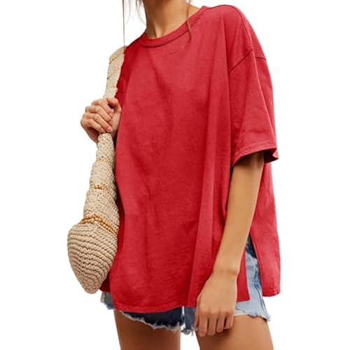 Tankaneo Womens Oversized T-Shirts Summer Casual Short Sleeve Loose Fit Top
