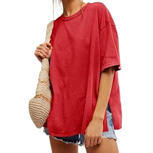 Tankaneo Womens Oversized Tshirts Summer Casual Short Sleeve Crew Neck T Shirt Loose Fit Side Slit Tee Tops