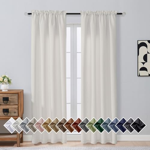Image of Natural Room Darkening Curtains for Bedroom 84 Inches Long 2 Panels, Thermal Insulated Energy Saving Blackout Curtains for Living Room, Dual Rod Pocket Blackout Drapes, 2x40Wx84L Inches