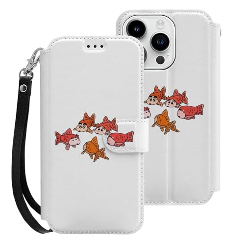クレヨンしんちゃん 魚 iPhone15Pro用ケース 手帳型 スマホケース アイホン15Pro用 財布型カバー カードポケット スタンド機能 誕生日ギフト 人気 男女兼用