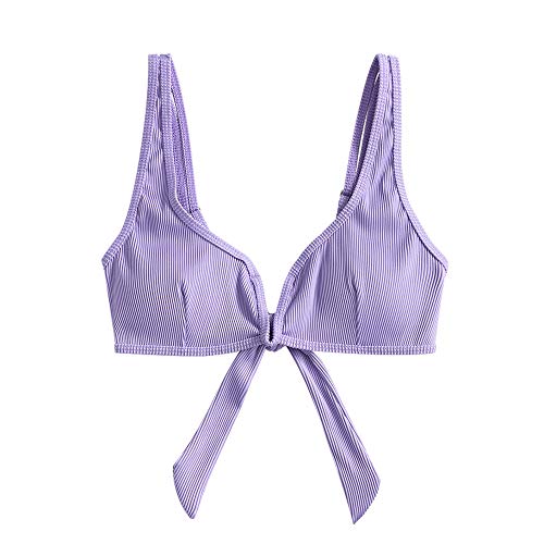 ZAFUL Two Pieces Ribbed V-Wired Bralette High Cut Swimsuit for Women Padded Cami Bathing Suit (M, Mauve-Top)