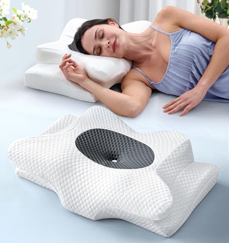 Image of Emircey Clinical-Level Relief Cervical Neck Pillow for Sleeping, Orthopedic Contour Memory Foam Pillow for Side Sleepers,Cooling Reading Pillow Neck Relief, Ergonomic Back Stomach Sleepers,Dove Grey