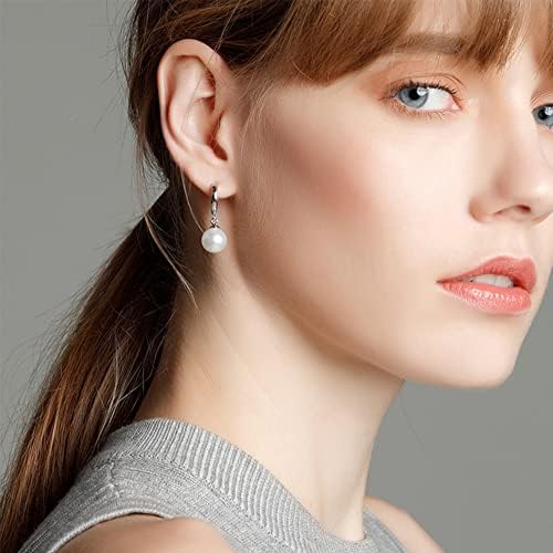 Pearl Earrings, 925 Sterling Silver Hoop/Huggie/Drop Earrings for Ladies, Freshwater Cultured White Pearls Anniversary Wedding Jewellry Valentines Gifts for Her