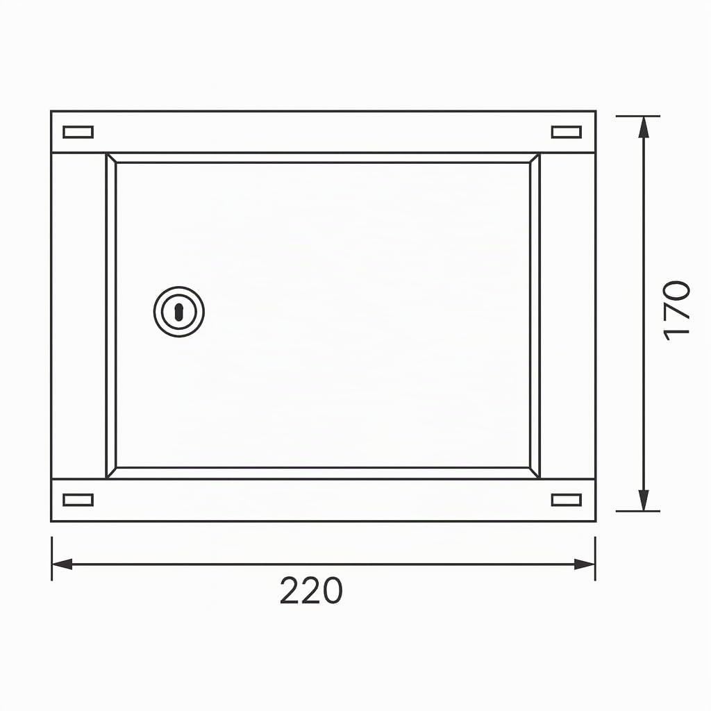 1100 Puerta galvanizada para contador de agua, con cerradura y llave cuadrada. Dimensiones 220x170 mm