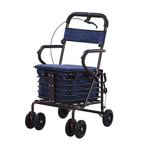 折りたたみウォーカー押し 2-in-1折りたたみ式4輪歩行器、デュアルブレーキ、シート収納バスケット、取り外し可能な背もたれ付き
