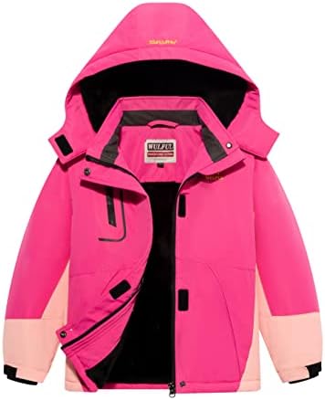 WULFUL Girl's Waterproof Ski Jacket Warm Fleece Hooded Winter Snow Coat