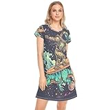 panksolu Spaceman Astronaut Skateboard in Space Nightgowns for Women Pajamas Dress Sleepshirts Sleepwear Soft Comfy Sleep T-Shirt Dress, L Multicolor