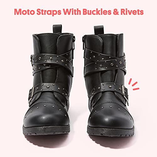 Fabkids Fashion Non-Slip Moto Combat Ankle Boots With Easy On Off Side Zipper (Toddler Little Kid Big Kid), Black, Size 3 #TOP1