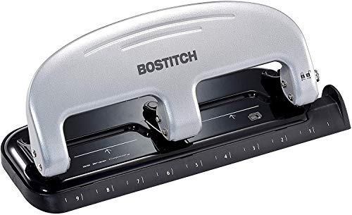 Bostitch inPRESS 20 Reduced Effort Three-Hole Punch, Silver, Black (2220)