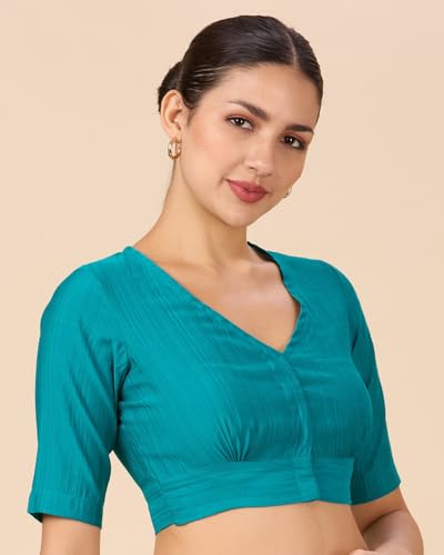 Image of Studio Shringaar Women Viscose Half Sleeve Smart V Neck Readymade Saree Blouse