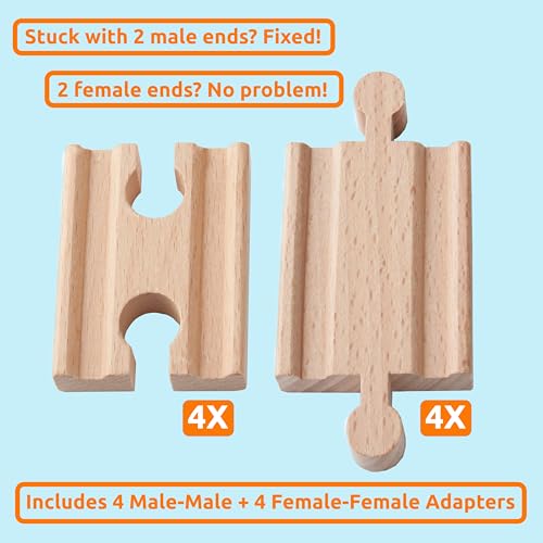 wooden train tracks 68 pcs expansion pack with arched bridge engine barge dock stop amp go checkpoint signal pole cross track  compatible with thomas brio wooden railways by orbrium