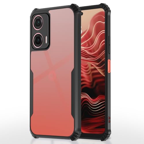 Image of Pikkme Crystal Clear Transparent Back Cover | Ultra Hyrbid | Full Camera Protection | Raised Edge | Bumper Case for Moto G35 5G (Black)