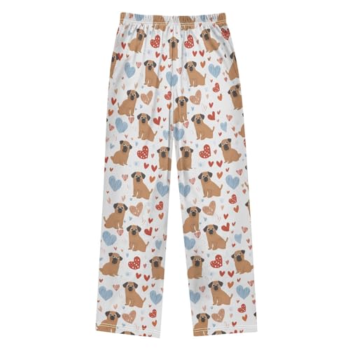 ALAZA Pug Dog Love Heart Cartoon Pajama Lounge Pants Long Sleep Pajama Bottoms with Pockets2