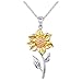 S925 Sterling Silver Sunflower with CZ Pendant Necklace or Ring Earrings Bracelet Jewelry for Women 18" (Yellow Necklace)