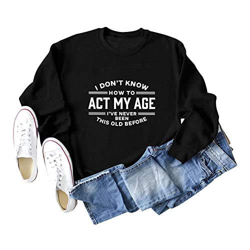 Houzoniy Women's Graphic Crewneck Sweatshirt Funny Letter Print Cute Pullover Girls Casual Long Sleeve Top(Black,Xl) #TOP4
