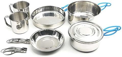 Small Camping Cookware, 11 Pieces gift+9 Pieces Stainless Steel Mess Kit Backpacking Gear & Hiking Outdoors Bug Out Bag Cooking Equipment - Lightweight, Compact & Durable Pot Pan