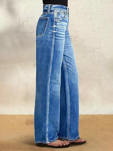 Flamingals Wide Leg Jeans for Women Mid Rise Baggy Casual Wash Classic Denim Pants Without Belt2