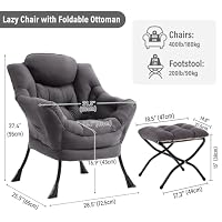 Furlide Lazy Chair with Ottoman, Modern Chair with Folding Footrest, Dark Grey Accent Chair, Comfortable Reading Chair, Oversized Armchairs for Bedroom, Study, Living Room, Courtyard — image 2