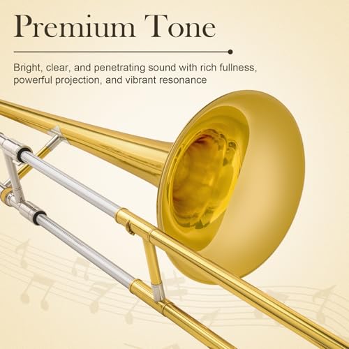 SONICAKE Bb Alt-Posaune Messing Goldlack, Komplettes Anfänger-Set mit 7C Mundstück, Hartschalenkoffer und Handschuhen QTB-01