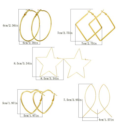 Aidsotou 10 Pairs Geometric Big Hoop Earrings 50Mm-60Mm Large Stainless Steel Square Star Heart Shaped Hoop Earrings For Women Girls(Gold Silver) #TOP6