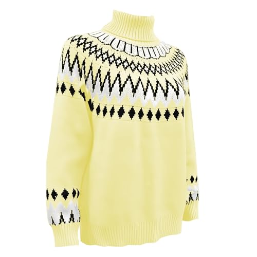 Women's Chunky Knit Sweater Solid Turtleneck Loose Fit Long Sleeve Pullover Contrast Cable Knit Sweaters Jumper Tops4