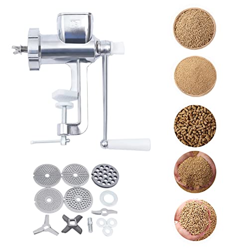 Manual Animal Feed Pellet Machine, Stainless Steel Pet Food Granulator, Fishing Bait, Dog Cat Bird Fish, Portable Pellet Mill w/5 Plates for Home Domestic/Commercial Use