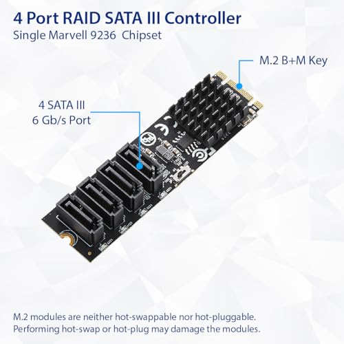 Image of IO CREST 4 Port RAID SATA III 6Gbp /s to M.2 B+M Key Adapter PCI-e 3.0 x2 bandwith SY-ADA40172