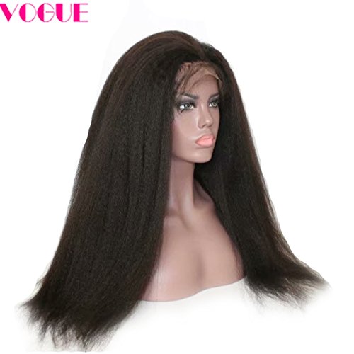 Glueless Full Lace Human Hair Wigs Afro Yaki Kinky Straight Lace Front Wig Brazilian Coarse Hair for Black Women (18"LaceFrontWig)