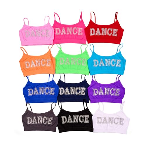 Girls Bra Camisole w/Dance Embellishment – Crop Top Bra Cami for Girls Dance Gym (One Size Ages 10-14)4