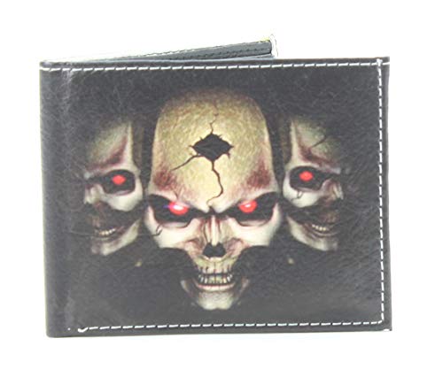 Li Vegan Leather Wallet for Men - Men's Skull Print Slim Bifold Wallet Top-Flap 2 ID Window with 7 Cards, 2 Inner Slots & 2 Cash Compartments - Timeless Men's Wallet with Gift Box (Black)